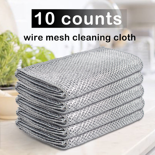10 Counts Wire Dishwashing Rag, Multipurpose Non Scratch Wire Dishcloth, Metal Cleaning Cloth for Wet and Dry, Reusable Steel Mesh Cloth for Cookware, Sinks, Stove Tops, Dishes