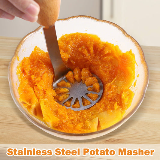 2 Counst Mini Potato Masher, Stainless Steel Masher with Wood Non Slip Handle, Avocado Bean Vegetable Masher for Kitchen