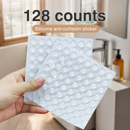 128 Counts Cabinet Door Bumpers, Clear Self Adhesive Cabinet Bumpers Quiet, Sound Dampening Circular Cabinet Bumper Dots, Soft Silicone Bumpers for Drawers, Doors, Table Tops