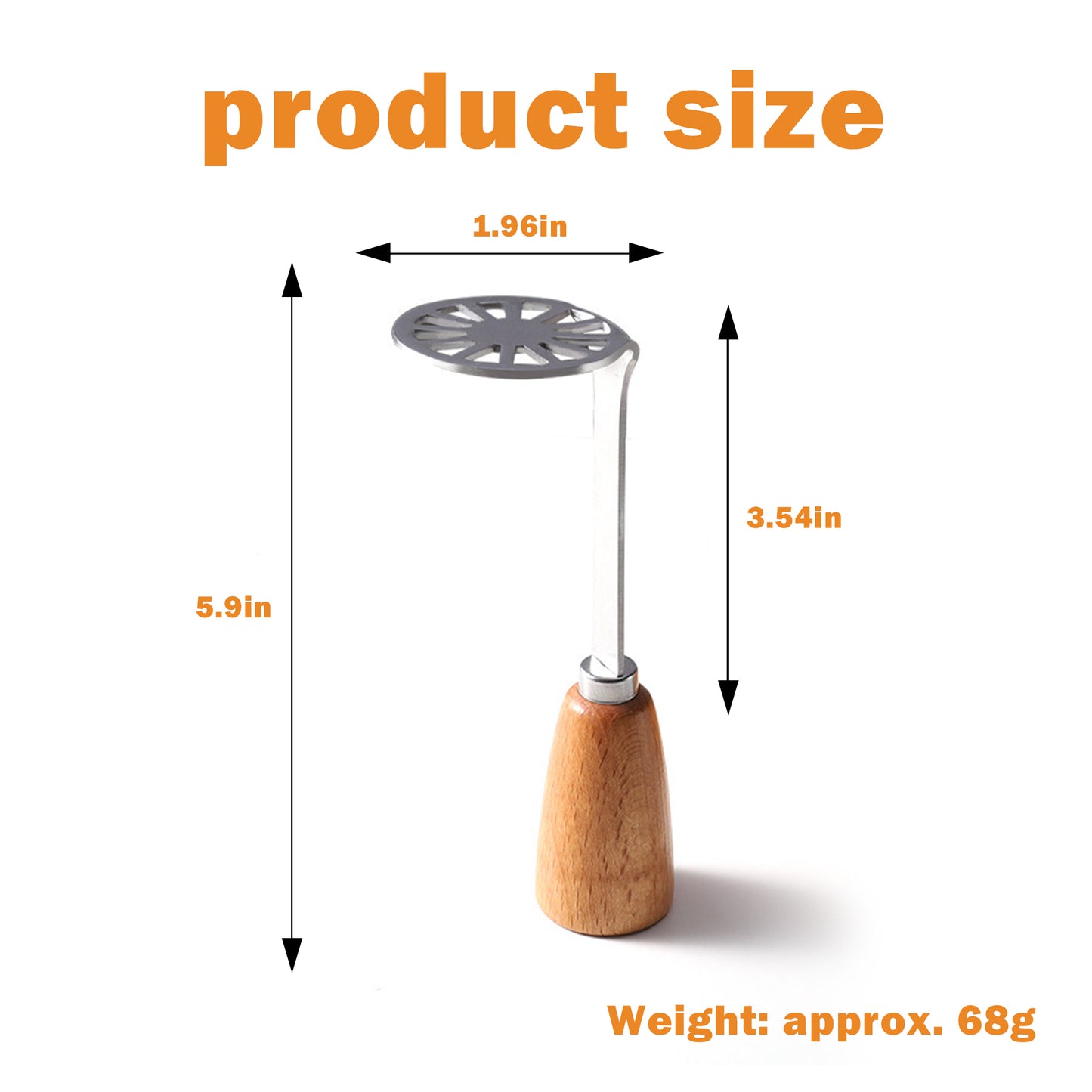 2 Counst Mini Potato Masher, Stainless Steel Masher with Wood Non Slip Handle, Avocado Bean Vegetable Masher for Kitchen
