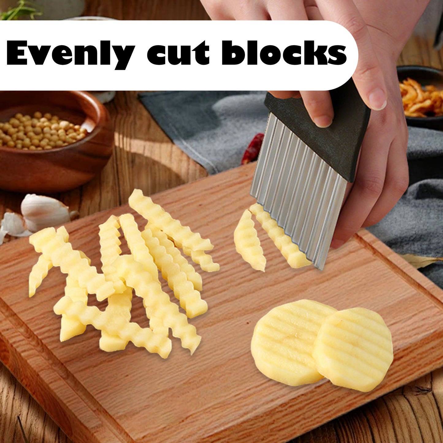2 Counts Crinkle Cutter, Stainless Steel French Fry Cutter for Potatoes, Chip Vegetable Crinkle Wavy Slicer for Potato Carrot