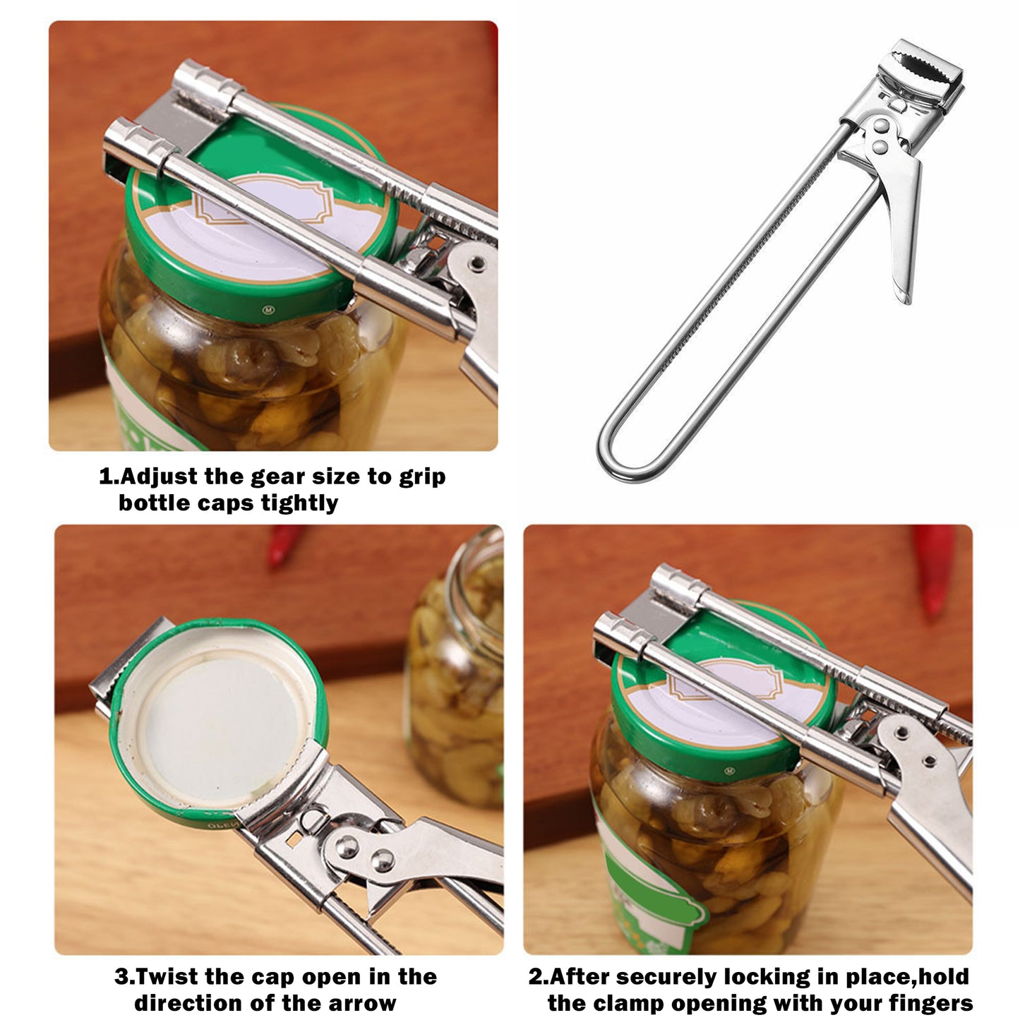Jar Opener for Weak Hands, Multifunctional Adjustable Can Opener, Stainless Steel Jar Lid Opener Bottle Opener Tool for Seniors with Arthritis, Manual Jar Gripper for Kitchen