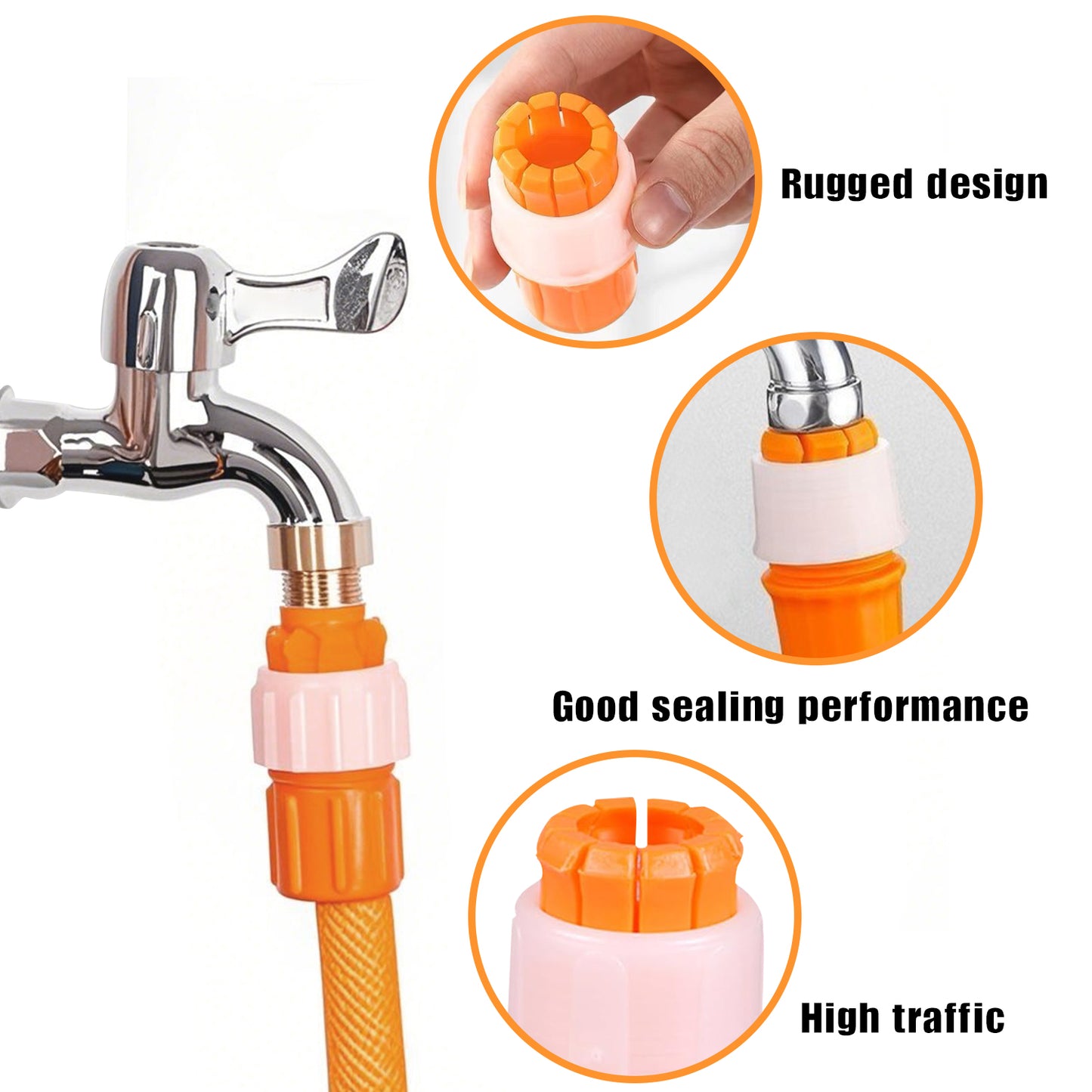 6 Counts Universal Tap Water Connector, Orange Faucet Hose Adapter for indoor and outdoor use, Garden Watering Irrigation Tool