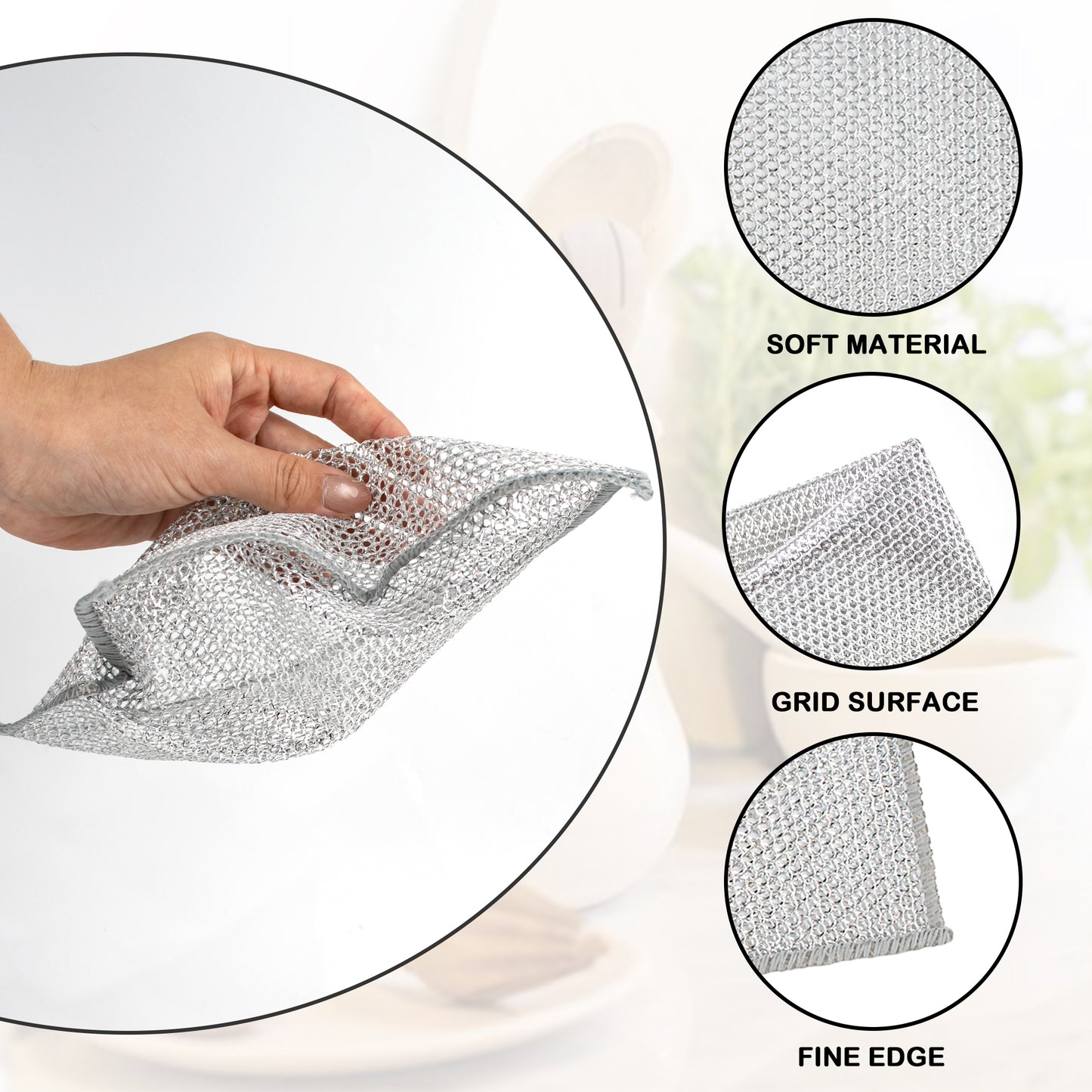 10 Counts Wire Dishwashing Rag, Multipurpose Non Scratch Wire Dishcloth, Metal Cleaning Cloth for Wet and Dry, Reusable Steel Mesh Cloth for Cookware, Sinks, Stove Tops, Dishes