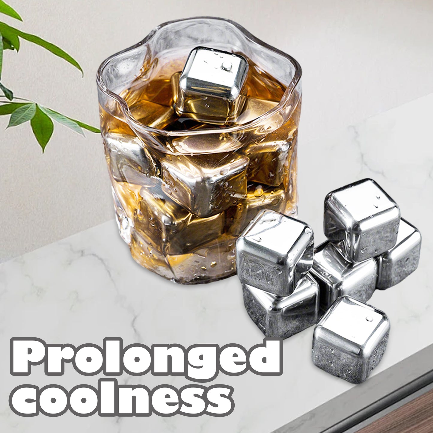 8 Counts Whiskey Stones Gift Set with Tongs, Reusable Stainless Steel Quick Chilling Rocks for Scotch, Bourbon, Cocktails