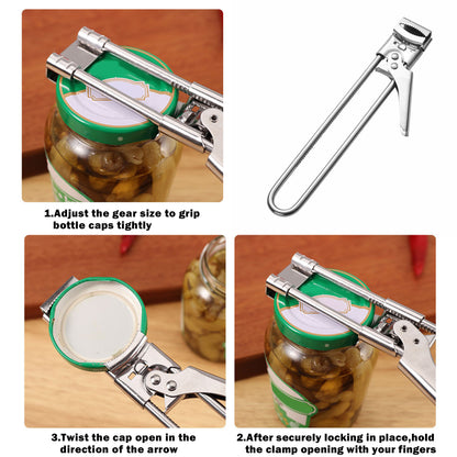 Jar Opener for Weak Hands, Multifunctional Adjustable Can Opener, Stainless Steel Jar Lid Opener Bottle Opener Tool for Seniors with Arthritis, Manual Jar Gripper for Kitchen