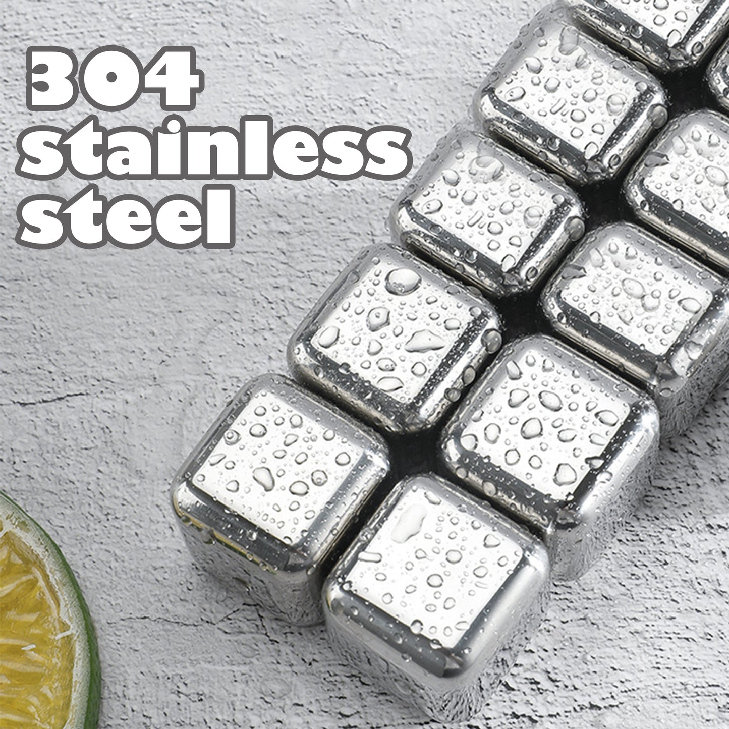 8 Counts Whiskey Stones Gift Set with Tongs, Reusable Stainless Steel Quick Chilling Rocks for Scotch, Bourbon, Cocktails