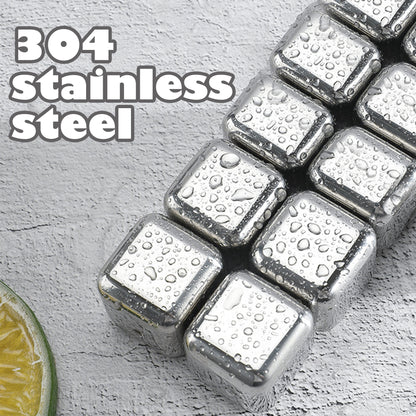 8 Counts Whiskey Stones Gift Set with Tongs, Reusable Stainless Steel Quick Chilling Rocks for Scotch, Bourbon, Cocktails